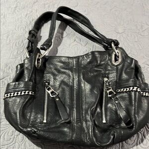 B. Makowsky Black Leather Shoulder Bag